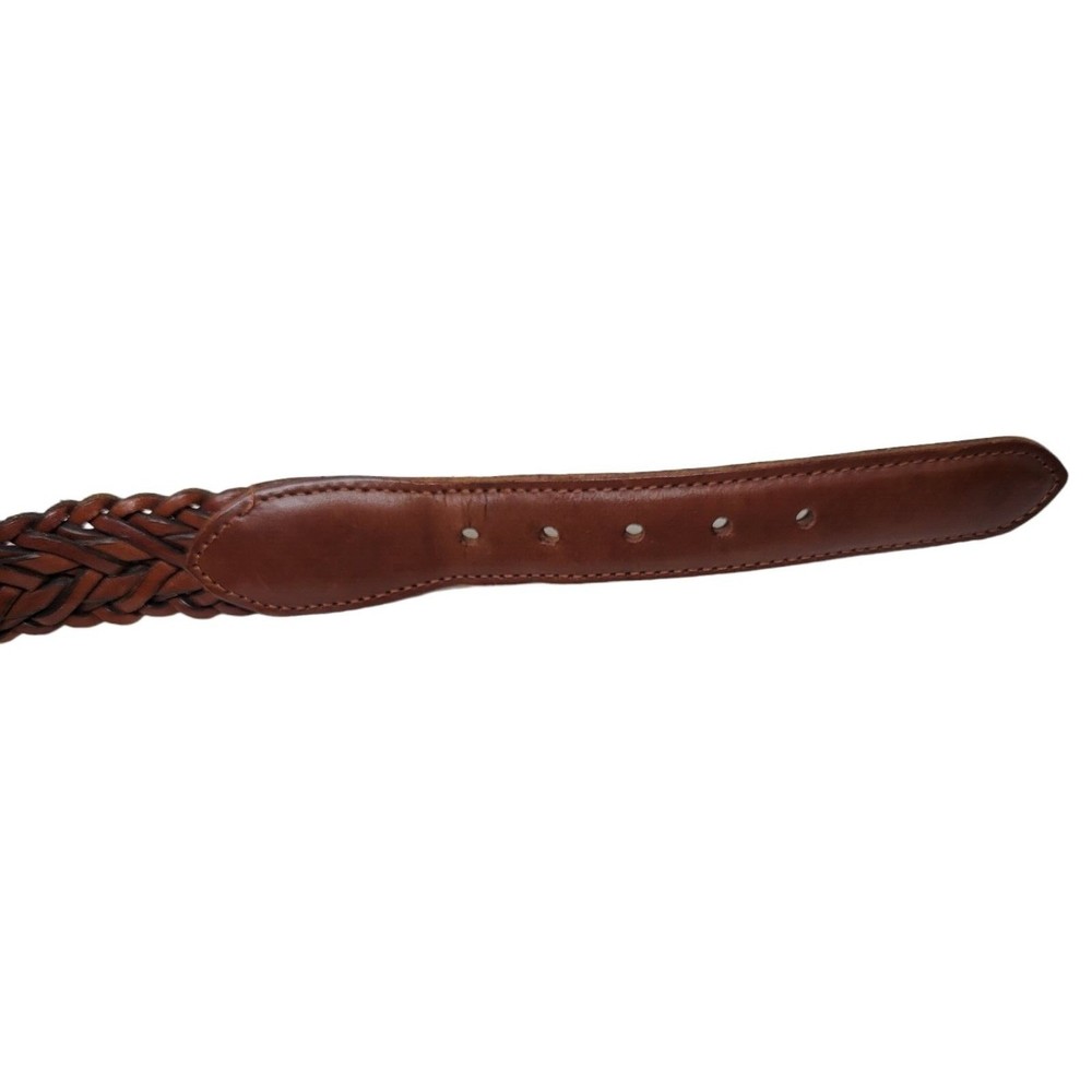 COACH Braided Leather Belt British Tan Brown Brass Buckle Size 42 - Picture 3 of 4